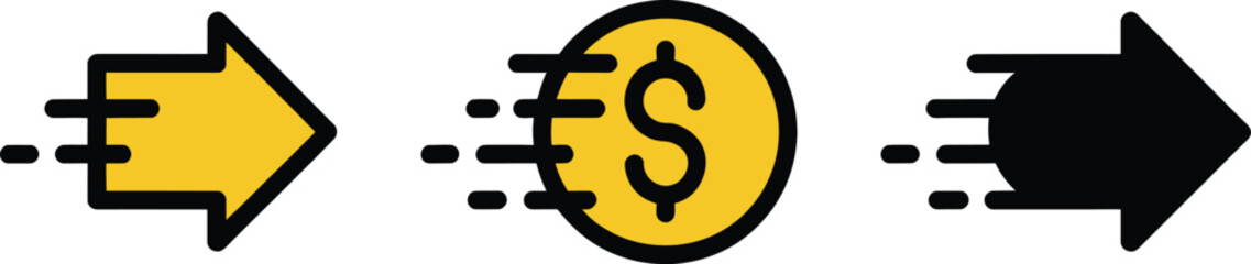 Obraz premium Fast money transfer arrow finance payment speed currency dollar icon transaction business financial vector silhouette