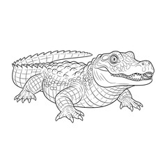 Obraz premium Crocodile Illustration: An detailed artistic depiction of a formidable crocodile, rendered in a black and white artistic outline. This illustration highlights intricate details and textures.