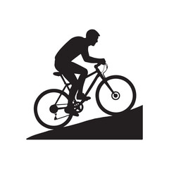 Fototapeta premium Mountain biker silhouette riding uphill extreme sport black and white challenge fitness concept.