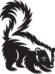Skunk silhouette with tail raised black design, Black and white skunk graphic vector