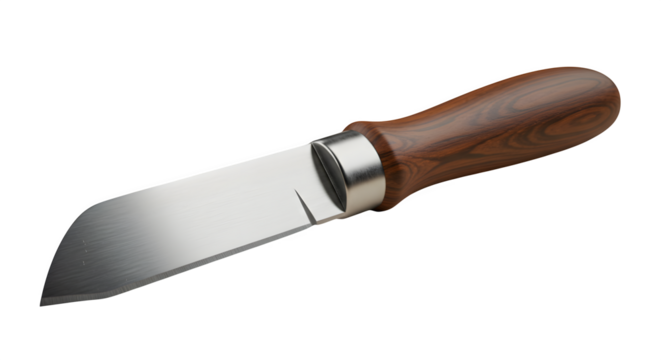 Brown wood and steel knife lies on black. Use for product photography, outdoor branding, adventure posters. - Powered by Adobe