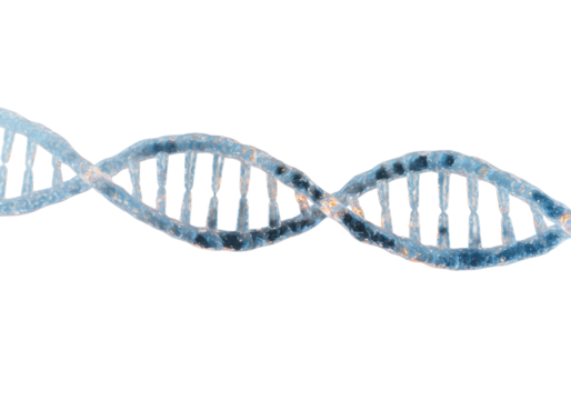 Pristine, luminous, crystal-like DNA double helix, digitally enhanced, against a clean abstract futuristic background with sci-fi blues and warm accents, concept of scientific advancement