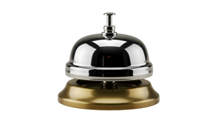 Chrome and gold bell shines on black. Product photography, menu design, hotel promotion.
