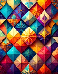 Vibrant geometric pattern with floral motifs