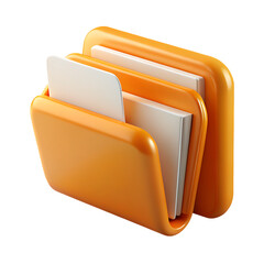 3d illustration of orange folder with documents inside, symbolizing organization and data storage, isolated on transparent background