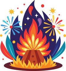 Fireworks and Bonfire &ndash; Guy Fawkes Night Celebration Illustration