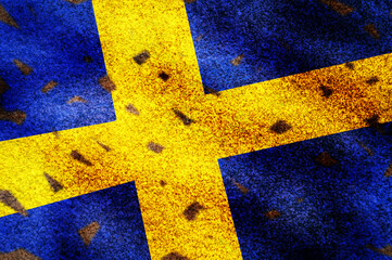 Grunge filter and damaged style of Sweden flag background.