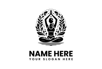 Stylized Yoga Silhouette in Lotus Pose with Floral and Dot Ornamentation.