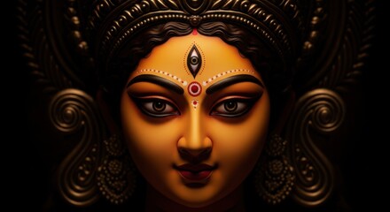 Divine Goddess Durga Face Close Up Regal Aura Spiritual Power