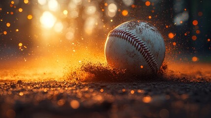 Baseball in sunset dust