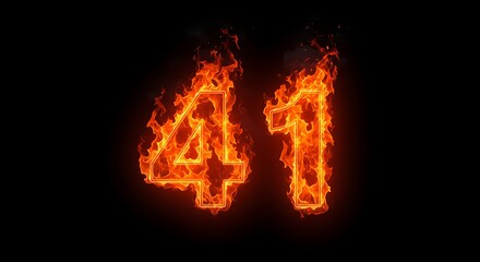 Fiery Numbers Forty One Burning Flames on Black Background