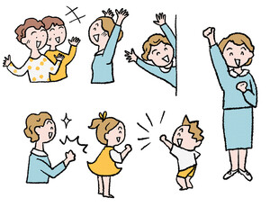 Naklejka premium 笑顔で喜ぶ親子の日常