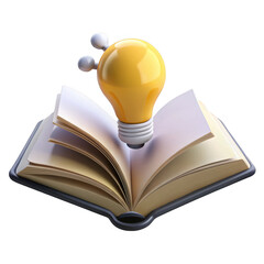3d lightbulb idea on open book isolated on transparent background