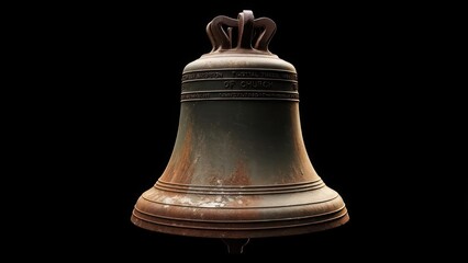 Rusty antique bell on black background