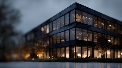 Obraz premium Illuminated modern office building under construction at night