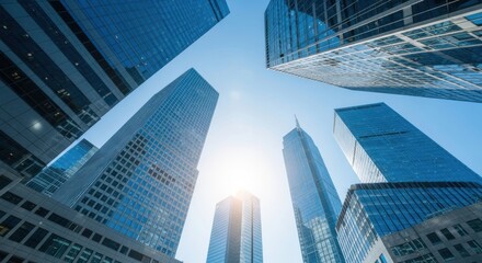 Fototapeta premium Modern Glass Skyscraper Buildings Reaching Towards the Sky