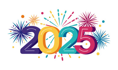 Download New Years "2025" Fireworks Vector Illustration . This Icon Concept Isolated Premium Vector. Flat Cartoon Style Svg File For Design.