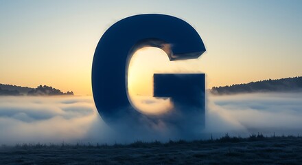 Large Google Logo Letter G Surrounded by Clouds During Sunrise in Nature