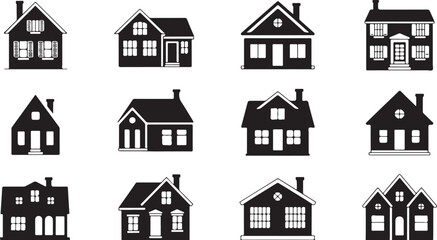 Fototapeta premium House Icons and Illustrations in Black and White