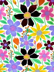 Beautiful colorful floral and green leaf motifs. Suitable for background , texture, textiles, cotton fabrics, covers, wallpaper ideas