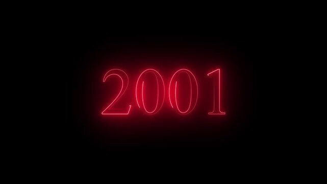 2001 neon line text. Abstract 2001 neon text animation, Glowing neon number text background 4k video animation . black background and red  color text ...