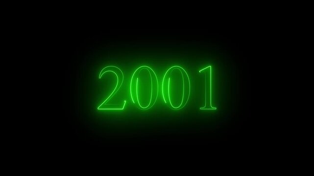 2001 neon line text. Abstract 2001 neon text animation, Glowing neon number text background 4k video animation . black background and green color text ...