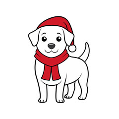 vector outline of a cute dog wearing a santa claus