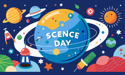 Download Science Day Shows A Planet And A Planet Vector . This Icon Concept Isolated Premium Vector. Flat Cartoon Style Svg File For Design.