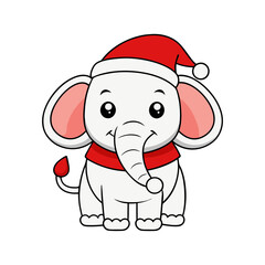 vector outline of a cute elephant wearing a santa