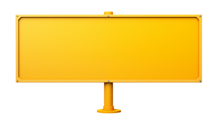 A yellow rectangular sign with a yellow frame and a yellow pole on a black background display space