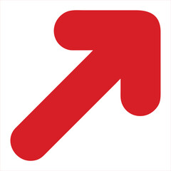 Bold red arrow pointing diagonally upwards and to the right signifying direction progress growth and a positive upward trend against a clean white background