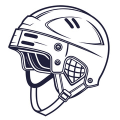 Stylized line art illustration of a hockey helmet with protective cage