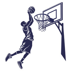 Dynamic silhouette of a basketball player executing a powerful slam dunk © MST SABLRON