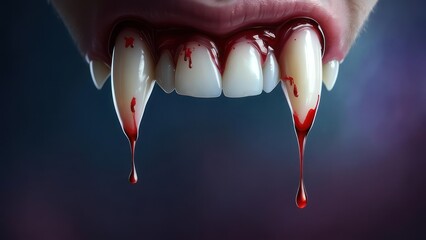 Vampire fangs with dripping blood