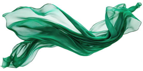 A green, flowing scarf against a transparent background