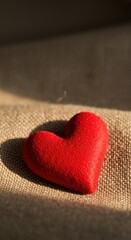 Fototapeta premium A Red Heart on Burlap: A Symbol of Love and Affection