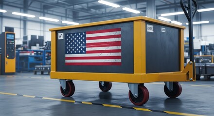 Industrial Warehouse Cart with American Flag