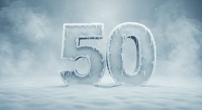 Ice Number Fifty in Snowy Winter Scene with Cold Atmosphere and Frosted Detailing