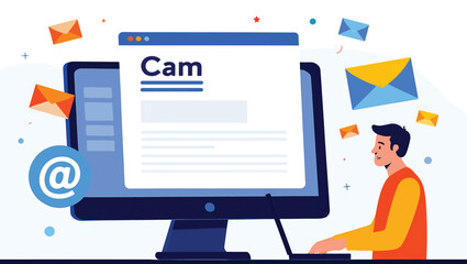 A male programmer and web developer working on computer code, a modern flat vector illustration for technology and business concepts.