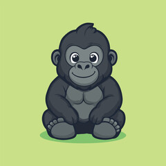 Obraz premium Adorable Gorilla Illustration: A charming and whimsical illustration of a friendly gorilla, depicted in a clean and delightful style, is set against a soft, inviting background.