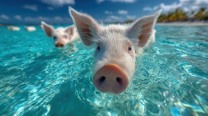 Swimming Pigs Enjoying Crystal Clear