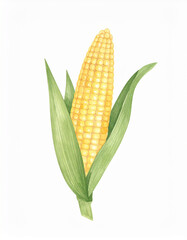 Watercolor painting of fresh yellow sweet corn isolated on white. Organic vegetable. Hand drawn