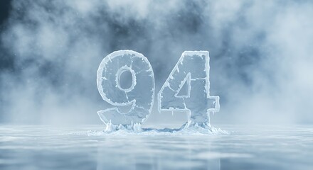 Ice Sculptures of Number Ninety Four in Cold Snowy Environment