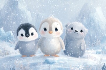 AKWARELOWE MALOWIDŁO: PINGWIN, NIEDŹWIADEK POLARNY I FOKA