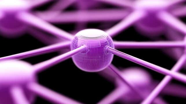Abstract Representation of Purple Molecules Connected by Lines in 3D Space for Scientific Visualization - Powered by Adobe