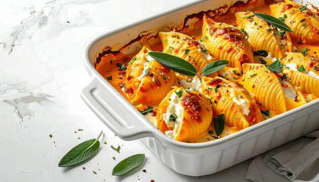 Golden baked stuffed pasta shells	
