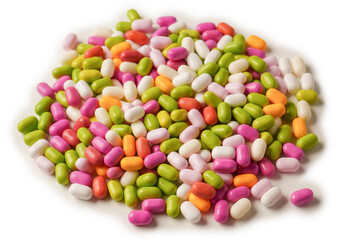 Sweet multicolored candies isolated on white background.
