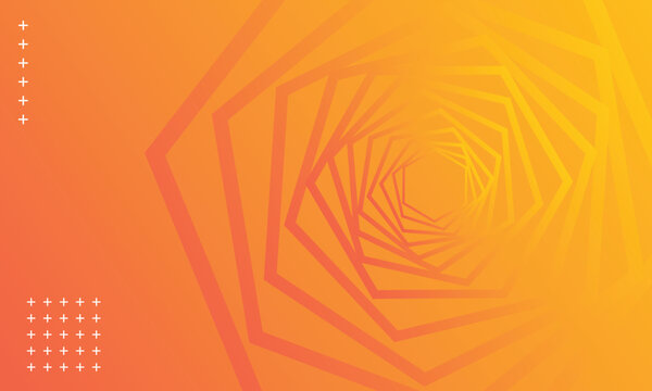 Abstract background line swirling hexagons in tech style gradient from light yellow to dark orange vector.  For business, presentations and brochures