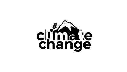 climate change typography with mountain and foliage illustration
