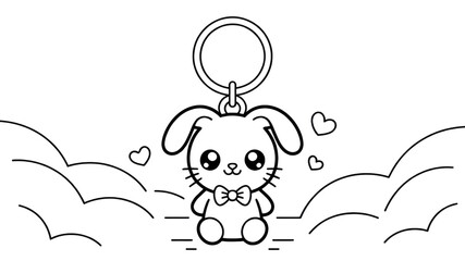 Obraz premium Adorable Bunny Keychain Illustration Kawaii Style Line Art Design